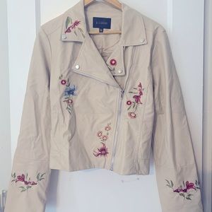 Floral embroidered faux leather moto jacket NWOT